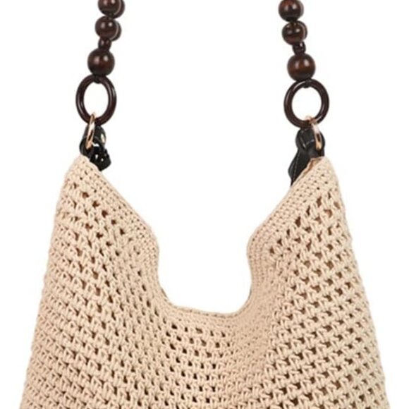 Black Woven Straw Tote Bag for Women with Magnetic Closure, Summer Beach Carryal - Picture 1 of 9